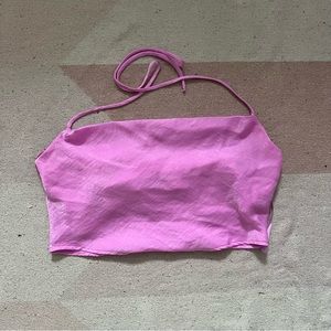 shiny pink cowl neck bandeau tie up top